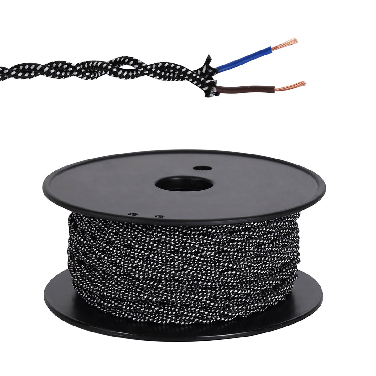 Abode Twisted Black & White Spot Braided Cable 2 Core 0.75mm