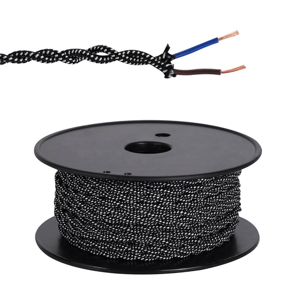 Abode Twisted Black & White Spot Braided Cable 2 Core 0.75mm