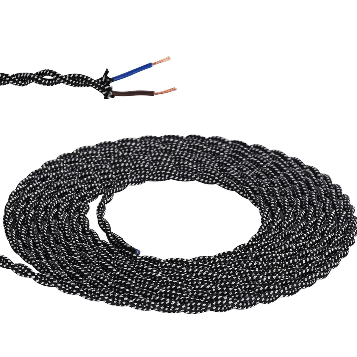 Abode Twisted Black & White Spot Braided Cable 2 Core 0.75mm