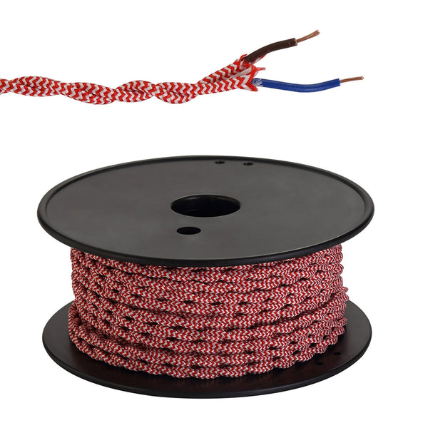 Abode Twisted Red & White Wave Stripe Braided Cable 2 Core 0.75mm