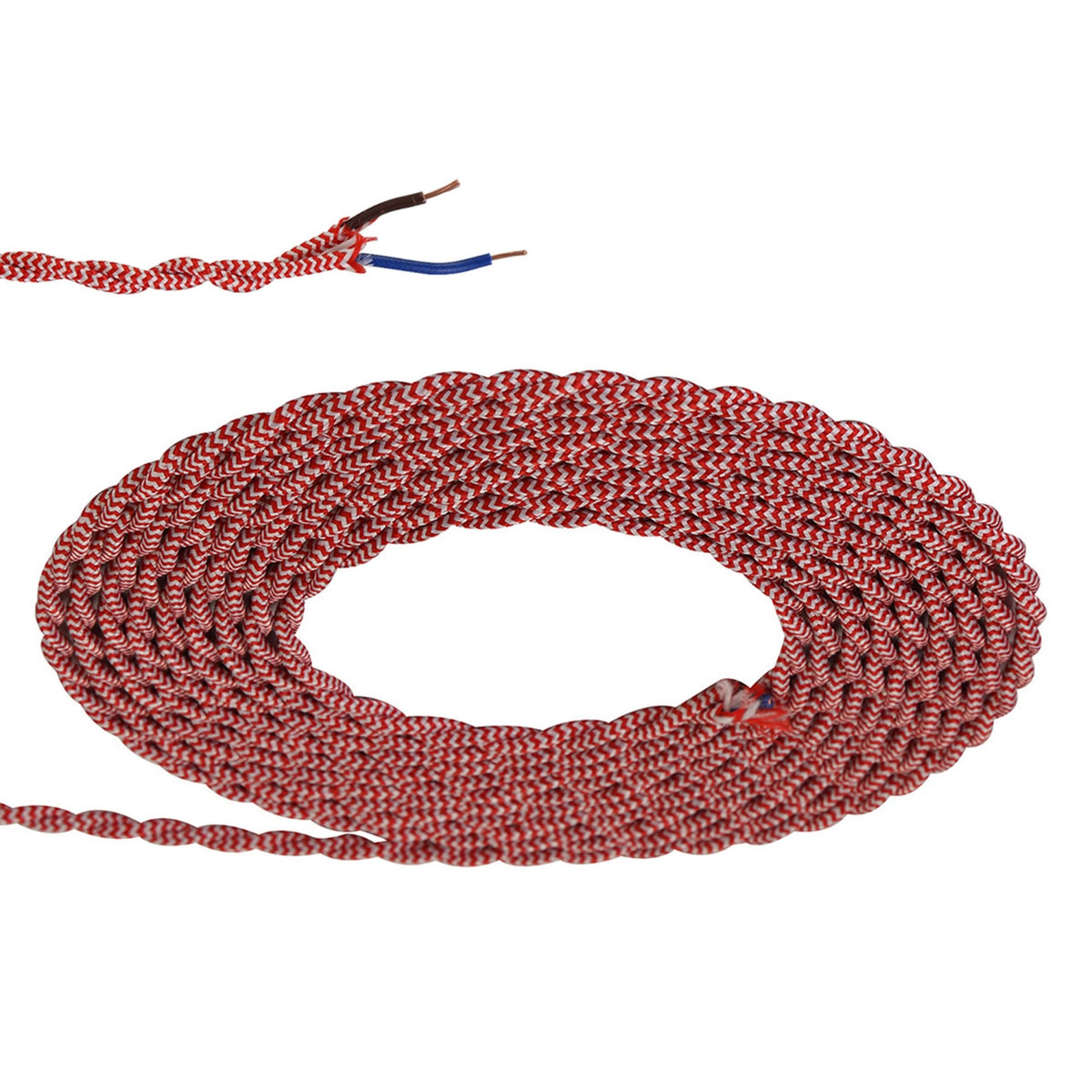 Abode Twisted Red & White Wave Stripe Braided Cable 2 Core 0.75mm