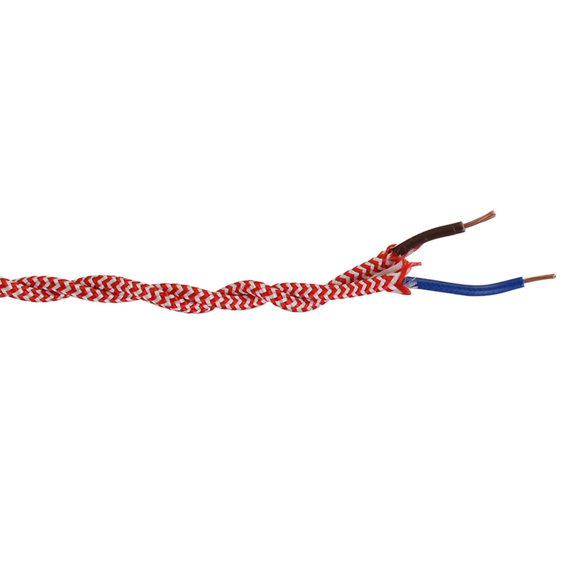 Abode Twisted Red & White Wave Stripe Braided Cable 2 Core 0.75mm