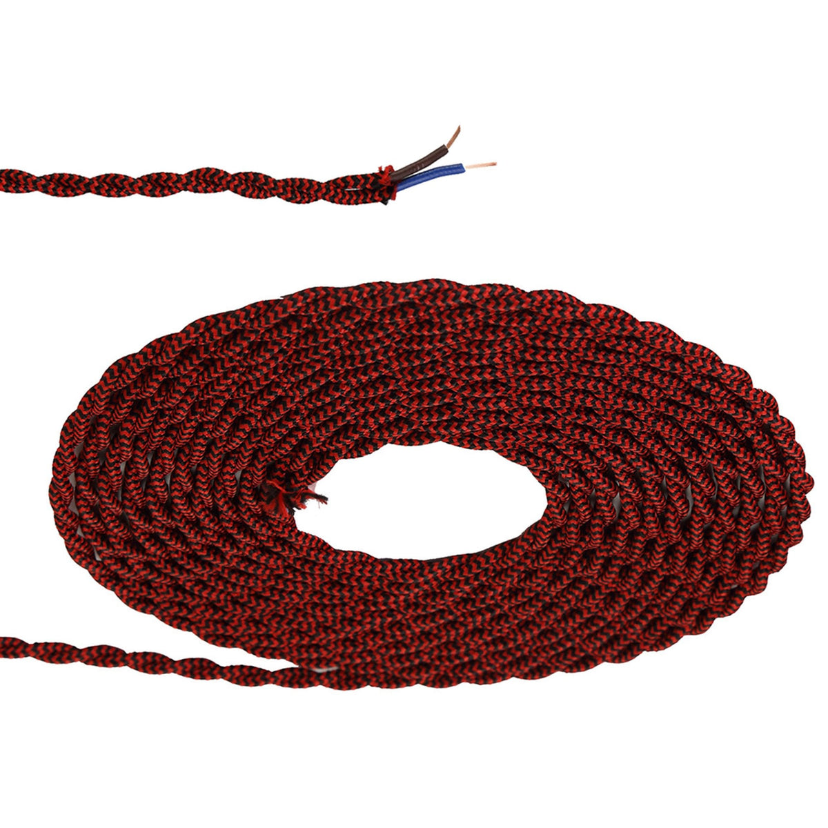 Abode Twisted Red & Black Wave Stripe Braided Cable 2 Core 0.75mm
