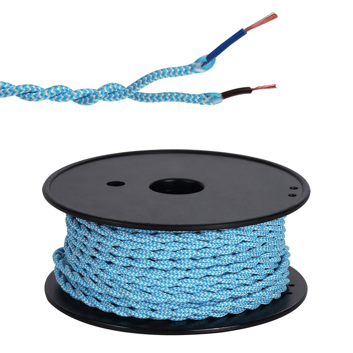 Abode Twisted Blue & White Wave Stripe Braided Cable 2 Core 0.75mm