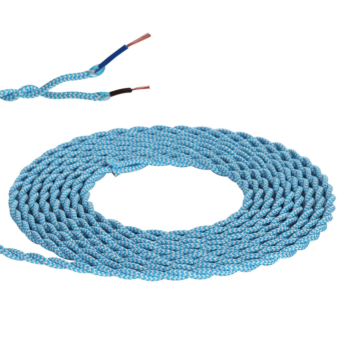 Abode Twisted Blue & White Wave Stripe Braided Cable 2 Core 0.75mm