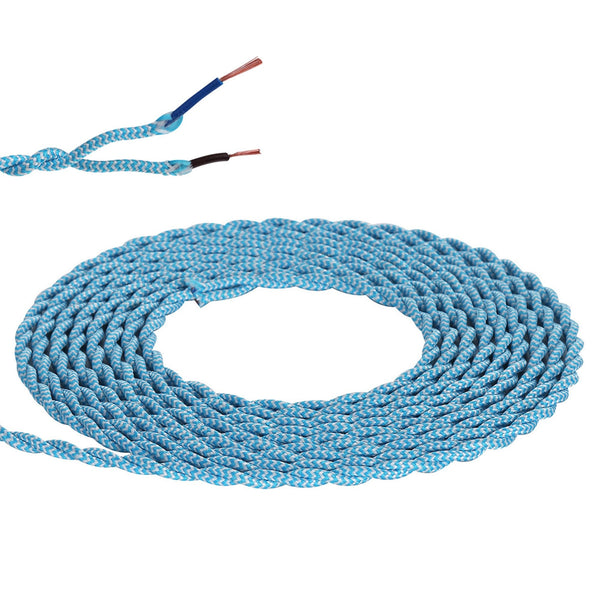 Abode Twisted Blue & White Wave Stripe Braided Cable 2 Core 0.75mm