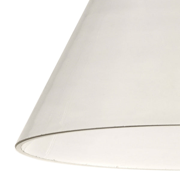 Close-up of the bottom edge of a white conical lampshade.