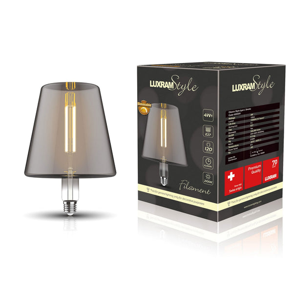 Classic Style E27 Smoked Type L Dimmable Extra Warm White LED 4W 2100K 120lm