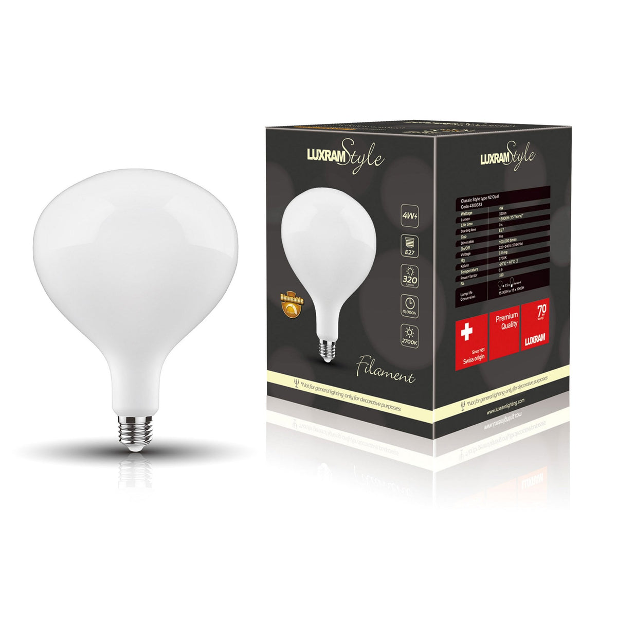 Classic Style E27 Opal Type N2 Dimmable Warm White LED 4W 2700K 320lm