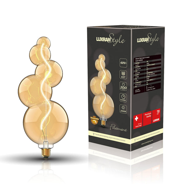 Classic Style E27 Amber Type A1 Dimmable Extra Warm White LED 4W 2100K 200lm