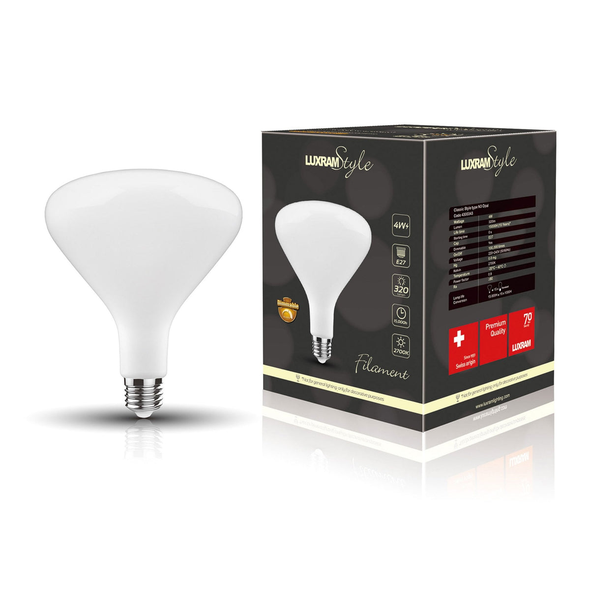 Classic Style E27 Opal Type N3 Dimmable Warm White LED 4W 2700K 320lm