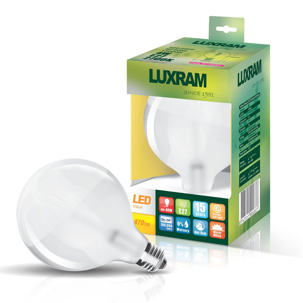 Classic E27 Warm White 125mm Frosted LED Globe 8W 2700K 965lm