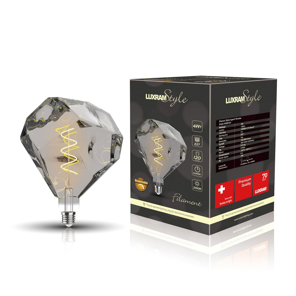 Classic Style E27 Smoked Type E Dimmable Extra Warm White LED 4W 2100K 120lm