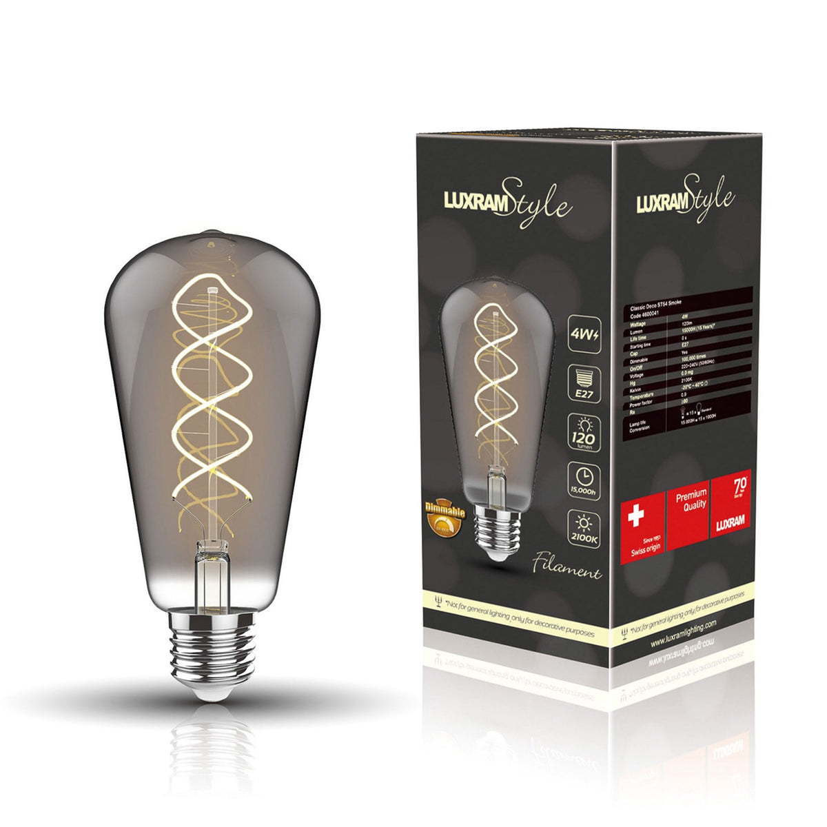 Classic E27 Dimmable Smoked Extra Warm White Pear Shaped LED 4W 2100K 120lm