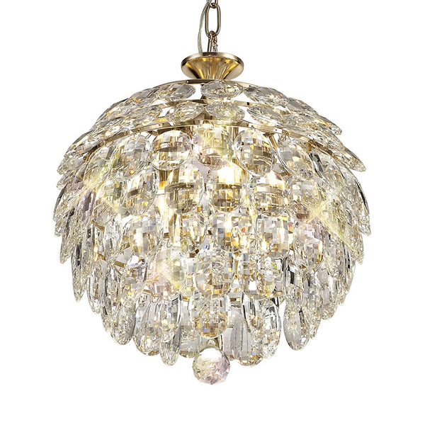Coniston 3 Light Clear Crystal Pendant Light in French Gold