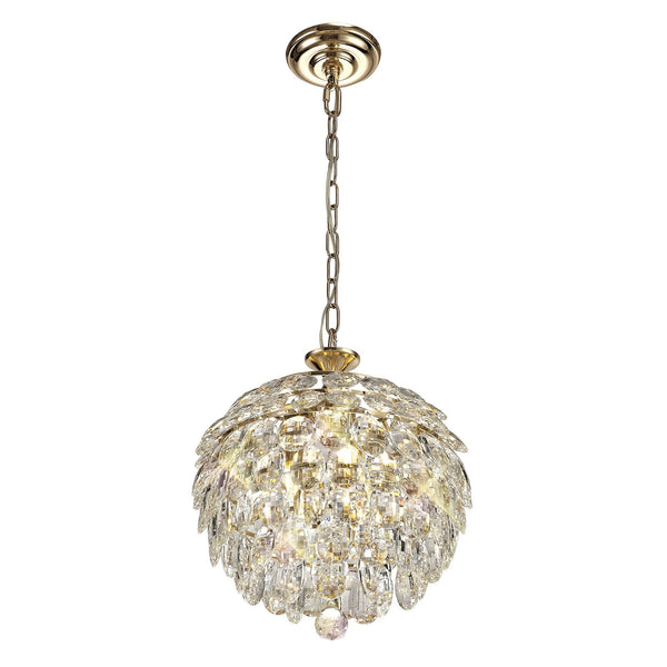 Coniston 3 Light Clear Crystal Pendant Light in French Gold