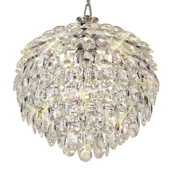 A close-up of a sparkling crystal chandelier, perfect for adding glamour to any room. 