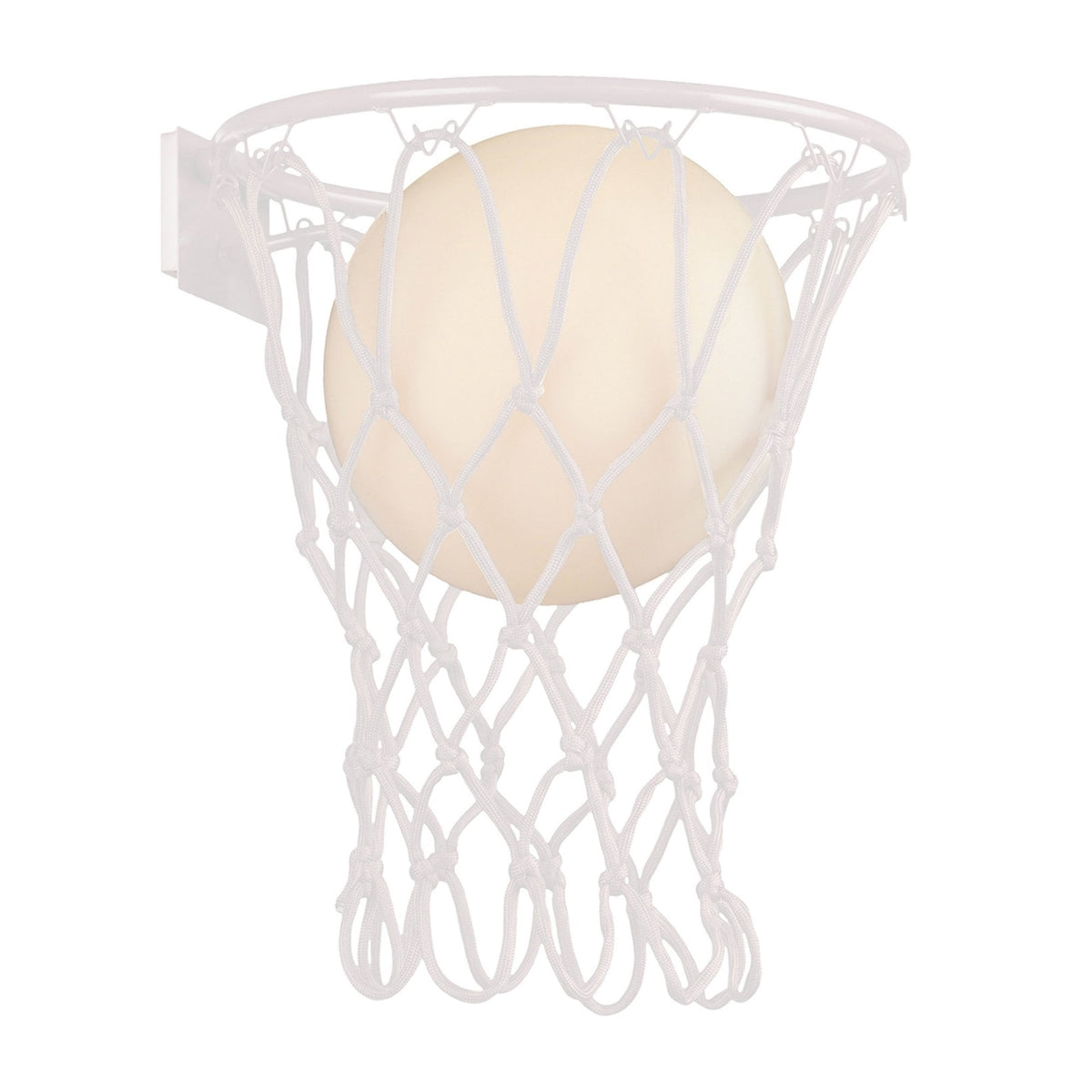 Basketball hoop with a basketball entering the net for a score.