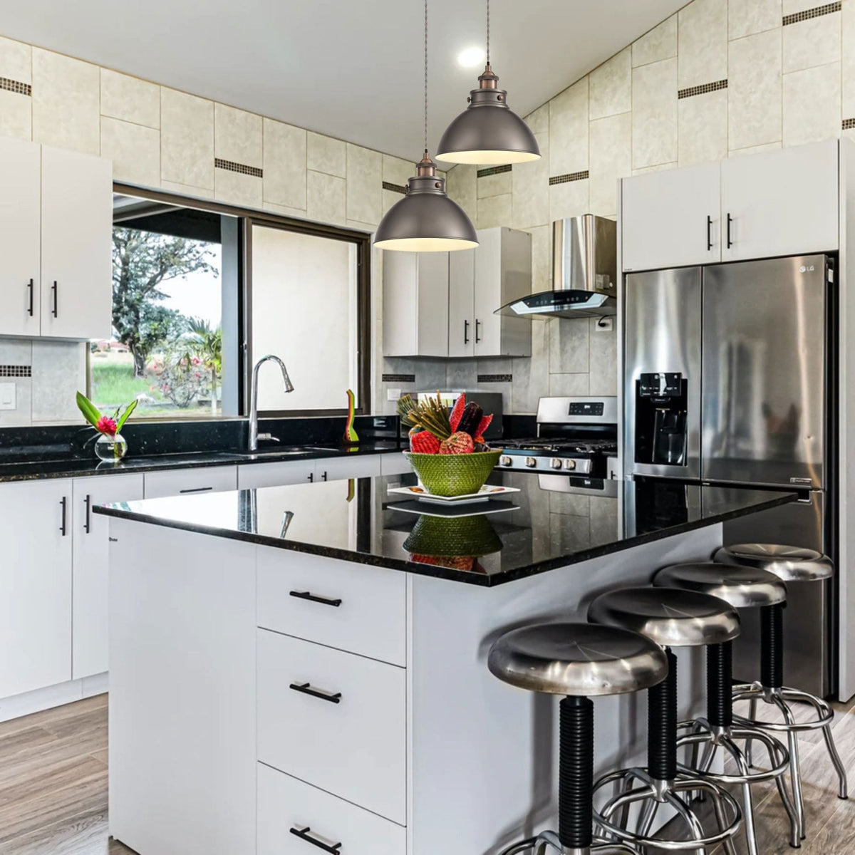 Croyde Medium 250mm Pendant in Antique Silver & Copper