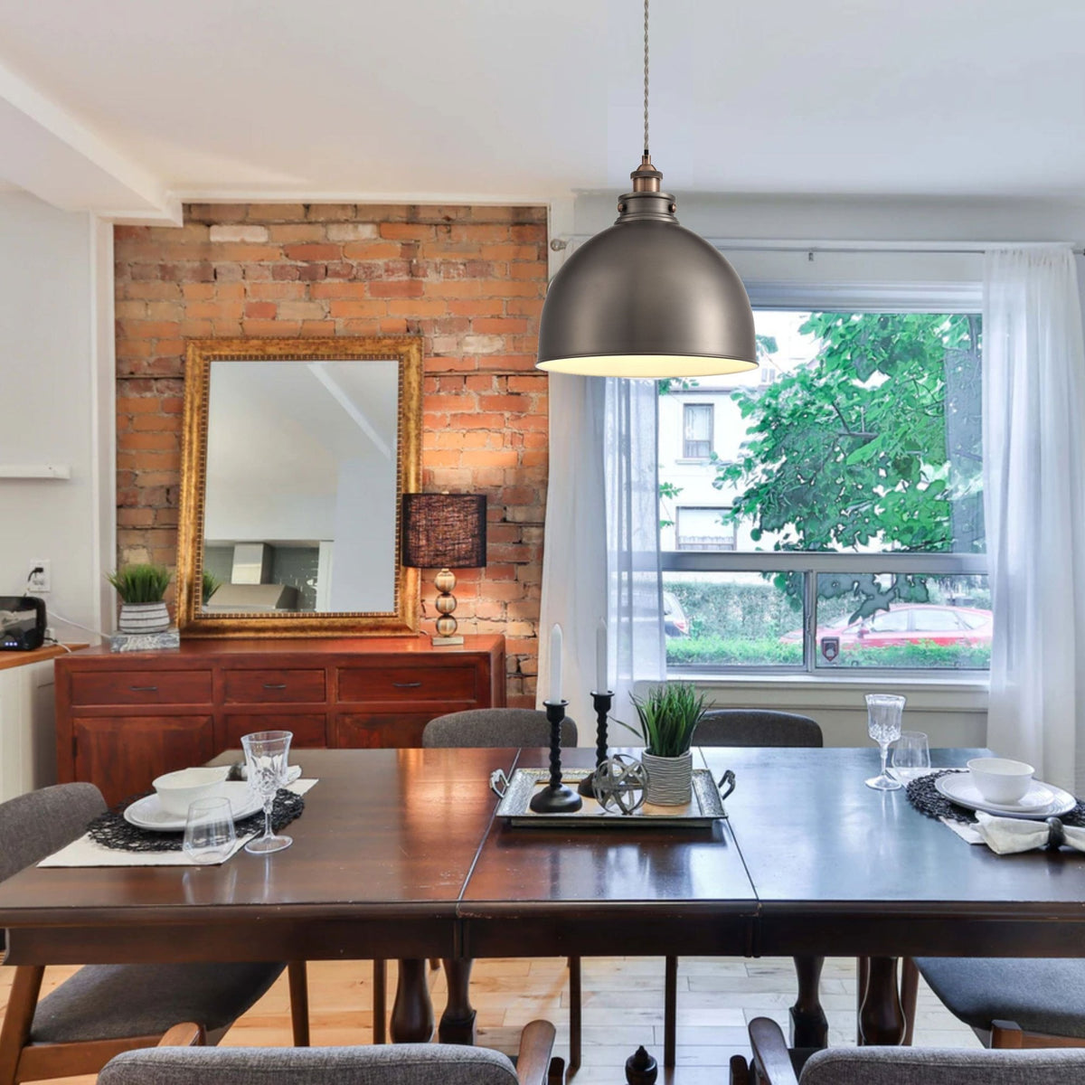 Croyde Large 330mm Pendant in Antique Silver & Copper