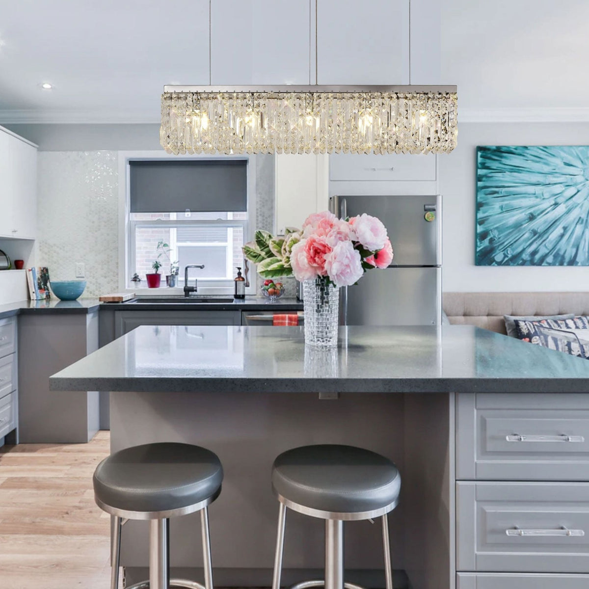 Lustleigh 102 x 9cm Linear Pendant Chandelier in Polished Chrome & Crystal