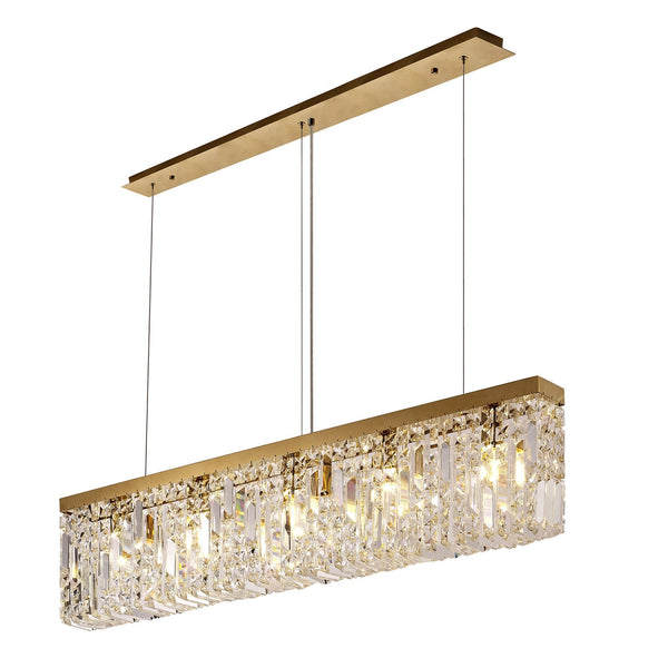 Lustleigh 102 x 9cm Linear Pendant Chandelier in Polished Gold & Crystal