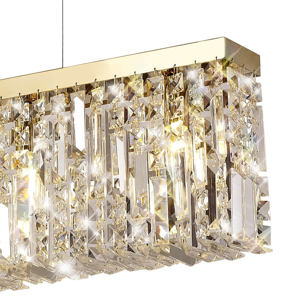 Lustleigh 138 x 9cm Linear Pendant Chandelier in Polished Gold & Crystal