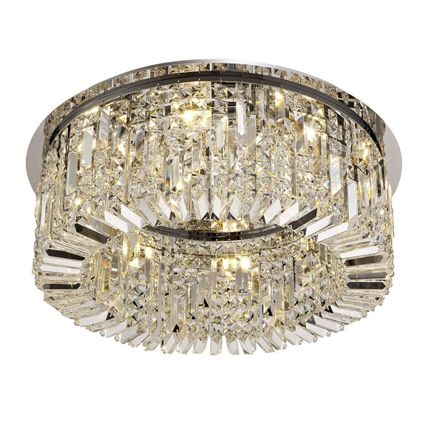 Lustleigh 65cm Round Flush Chandelier in Polished Chrome & Crystal