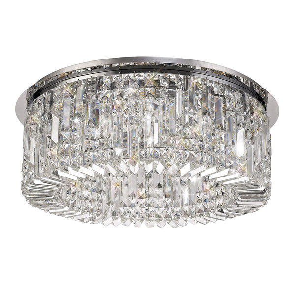 Lustleigh 65cm Round Flush Chandelier in Polished Chrome & Crystal