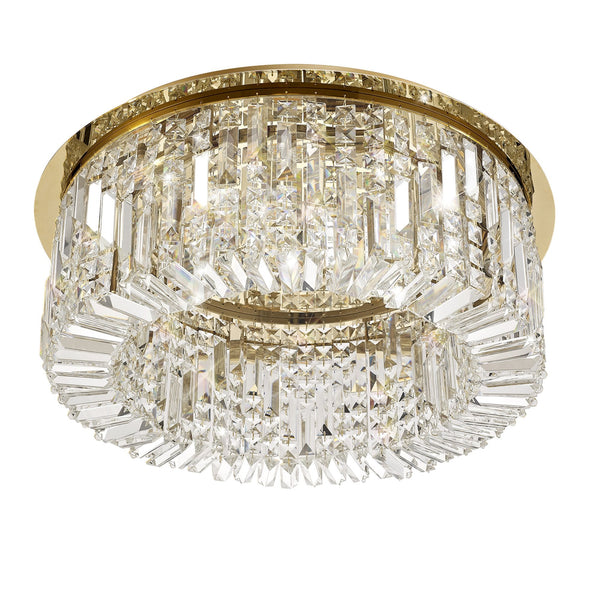 Lustleigh 65cm Round Flush Chandelier in Polished Gold & Crystal