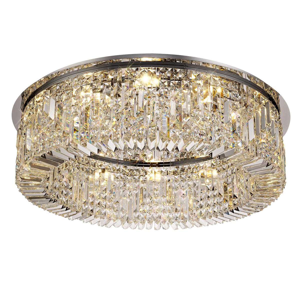 Lustleigh 85cm Round Flush Chandelier in Polished Chrome & Crystal