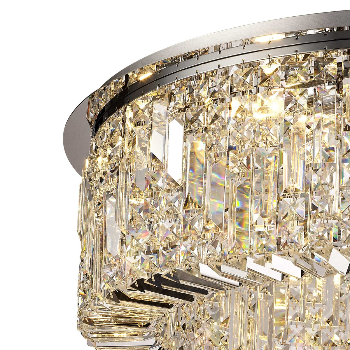 Lustleigh 85cm Round Flush Chandelier in Polished Chrome & Crystal