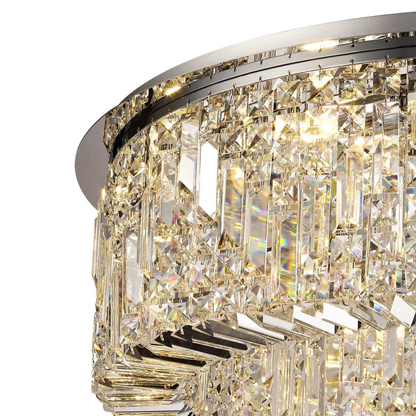 Lustleigh 85cm Round Flush Chandelier in Polished Chrome & Crystal