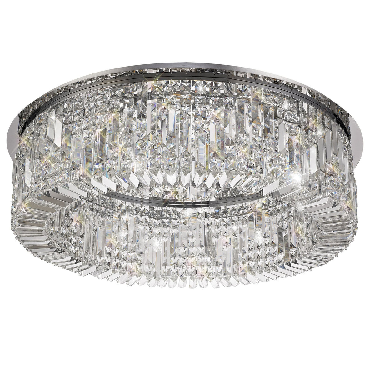Lustleigh 85cm Round Flush Chandelier in Polished Chrome & Crystal
