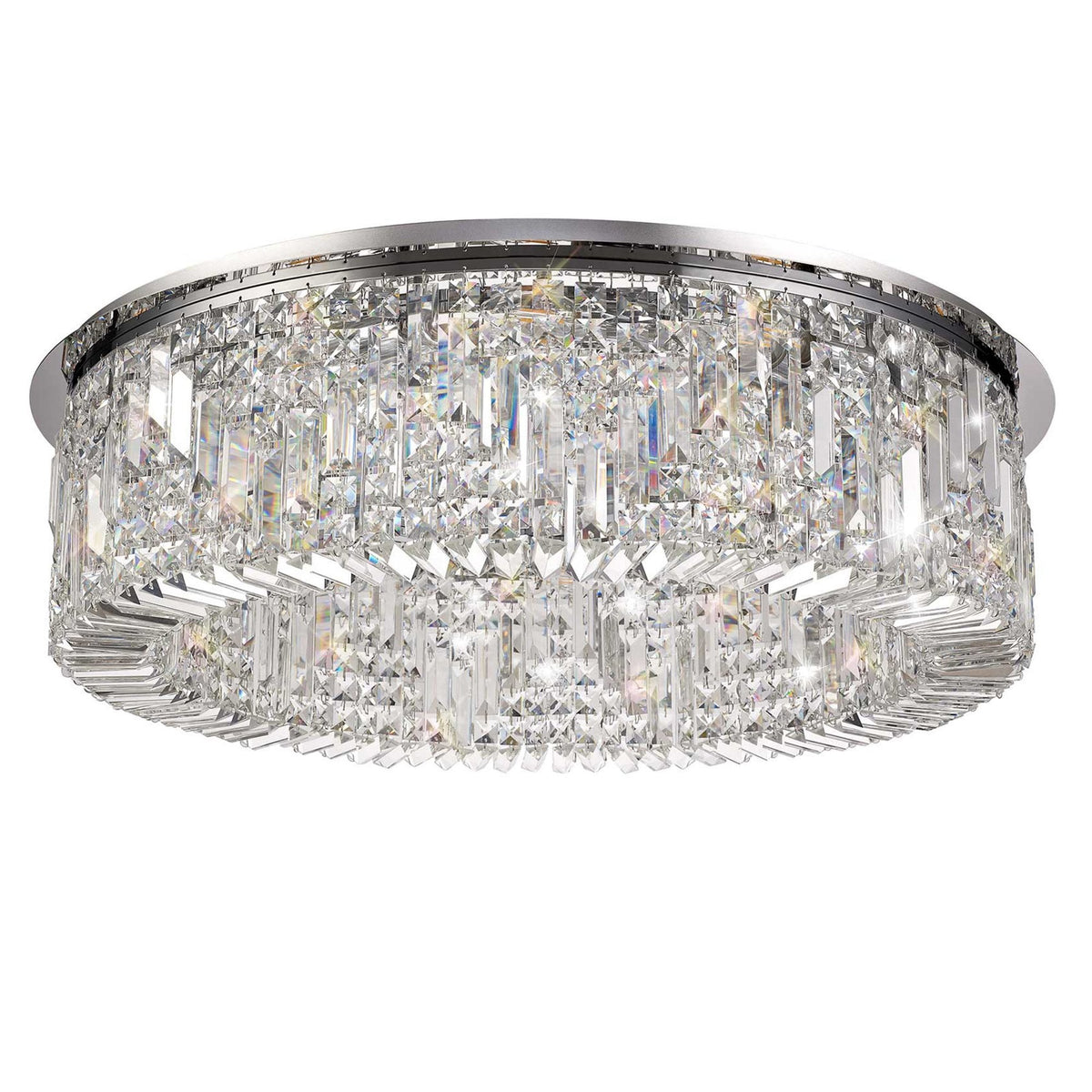 Lustleigh 85cm Round Flush Chandelier in Polished Chrome & Crystal