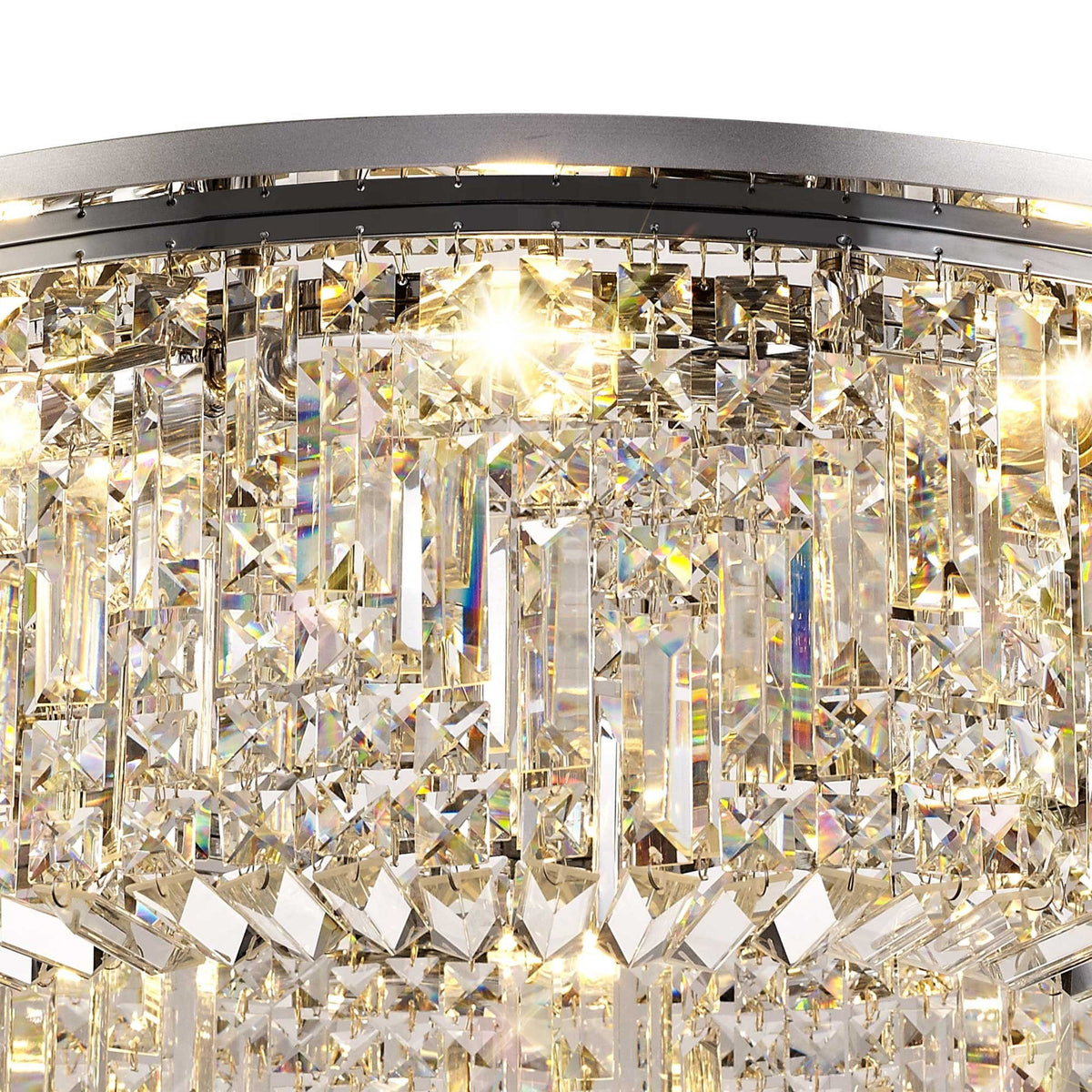 Lustleigh 85cm Round Flush Chandelier in Polished Chrome & Crystal