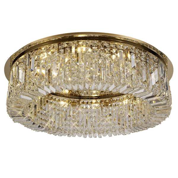 Lustleigh 85cm Round Flush Chandelier in Polished Gold & Crystal