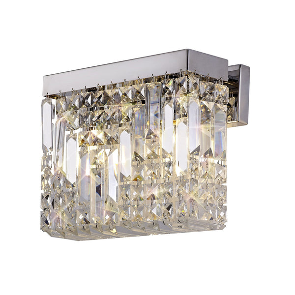 Lustleigh 2 Light Rectangular Wall Lamp in Polished Chrome & Crystal