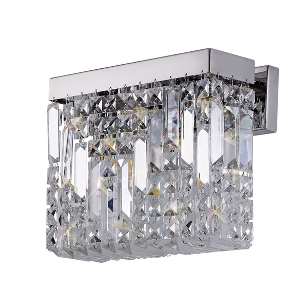 Lustleigh 2 Light Rectangular Wall Lamp in Polished Chrome & Crystal