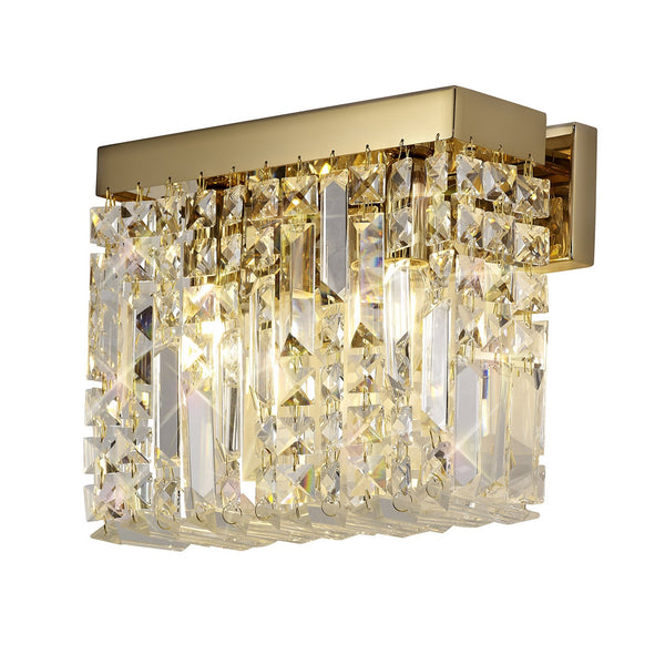 Lustleigh 2 Light Rectangular Wall Lamp in Polished Gold & Crystal