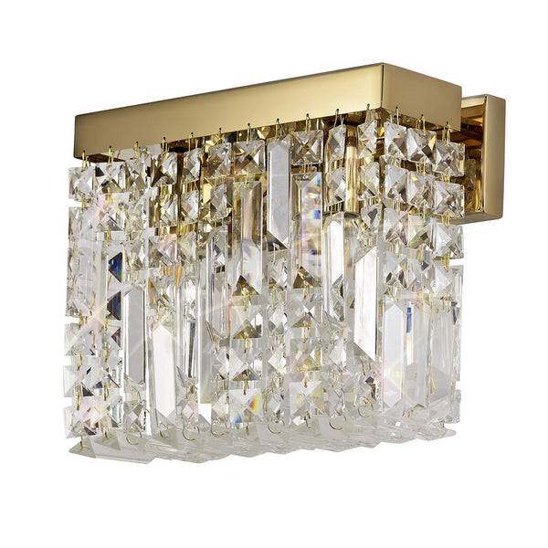 Lustleigh 2 Light Rectangular Wall Lamp in Polished Gold & Crystal