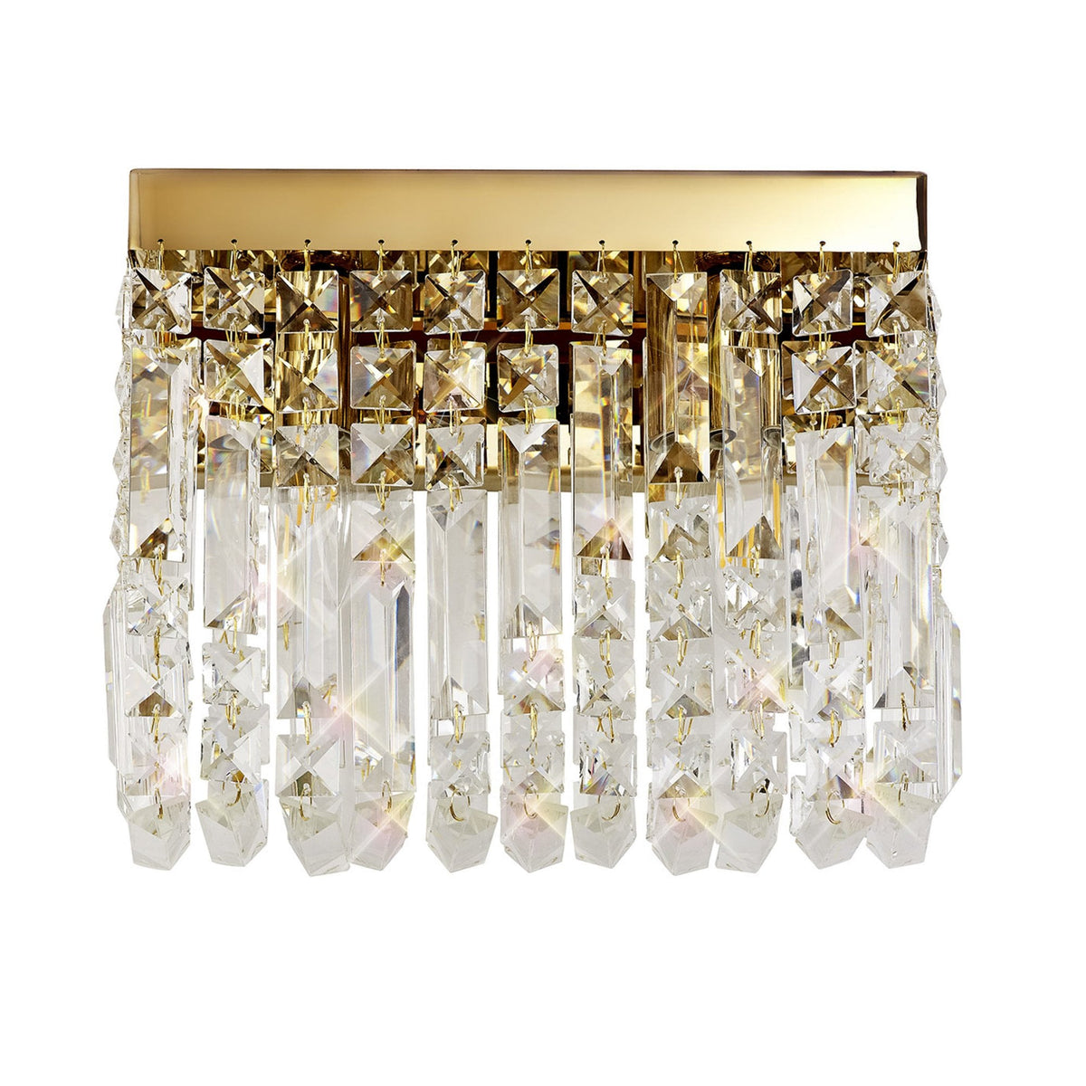 Lustleigh 2 Light Rectangular Wall Lamp in Polished Gold & Crystal