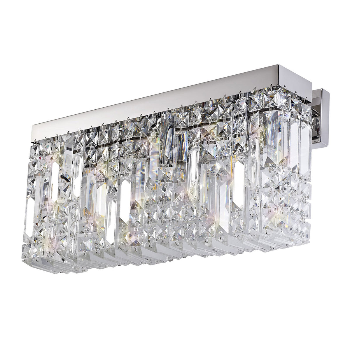 Lustleigh 3 Light Rectangular Wall Lamp in Polished Chrome & Crystal