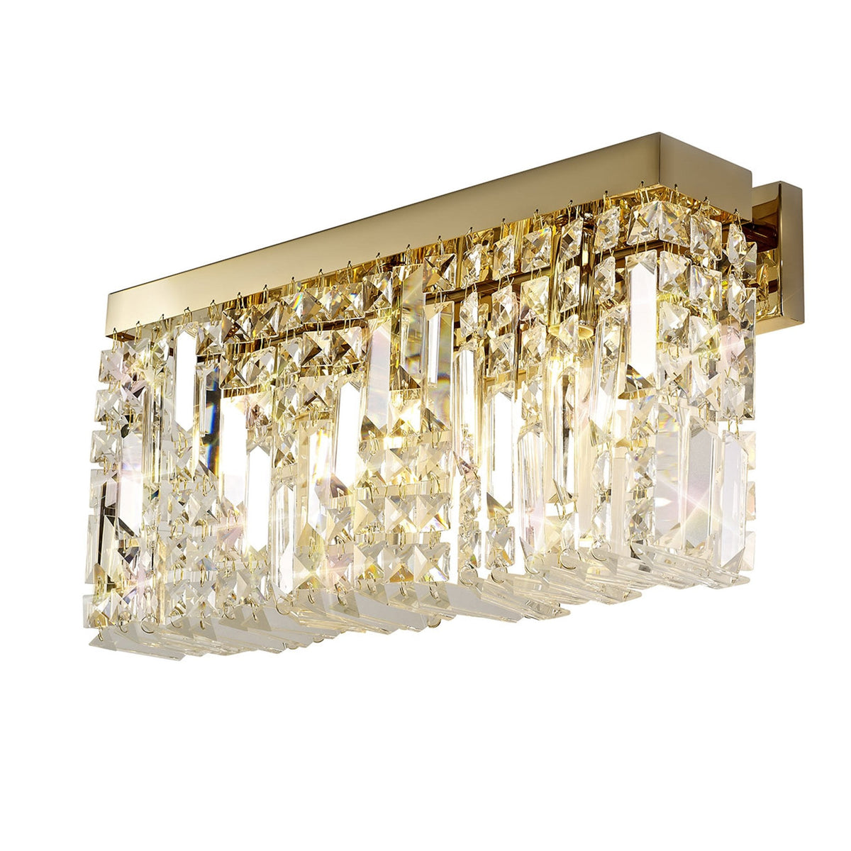 Lustleigh 3 Light Rectangular Wall Lamp in Polished Gold & Crystal