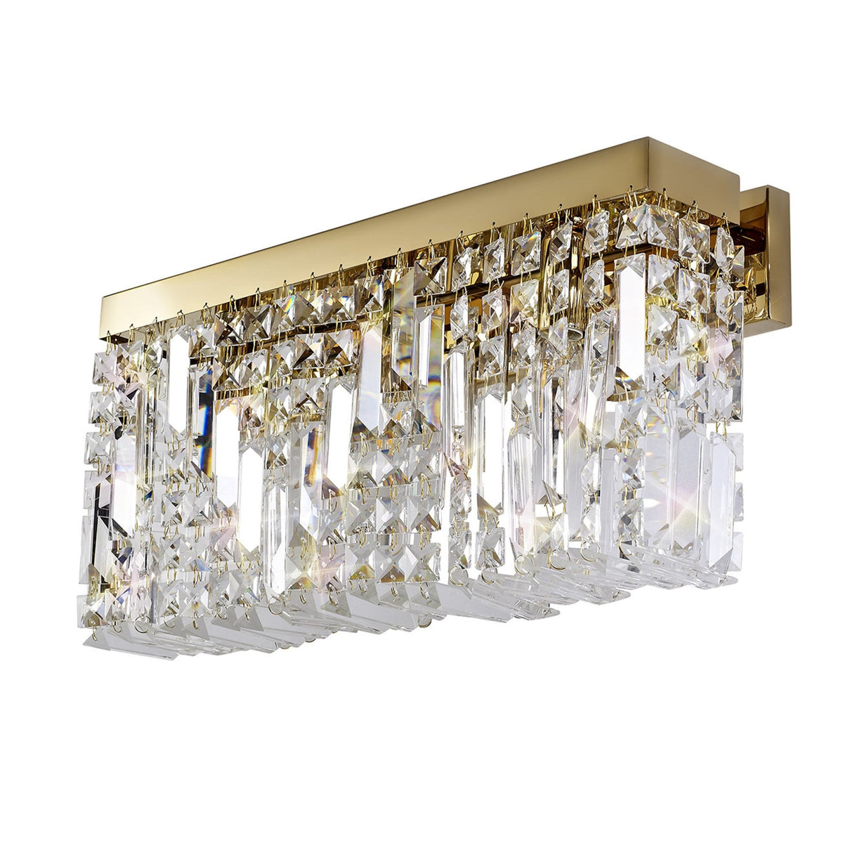 Lustleigh 3 Light Rectangular Wall Lamp in Polished Gold & Crystal