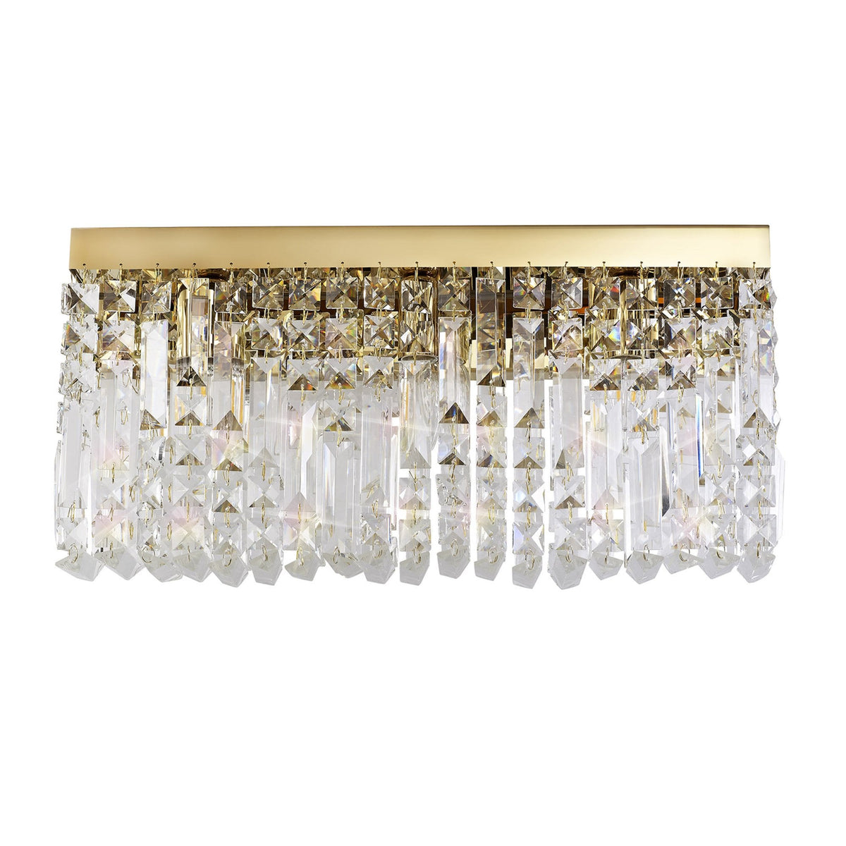 Lustleigh 3 Light Rectangular Wall Lamp in Polished Gold & Crystal