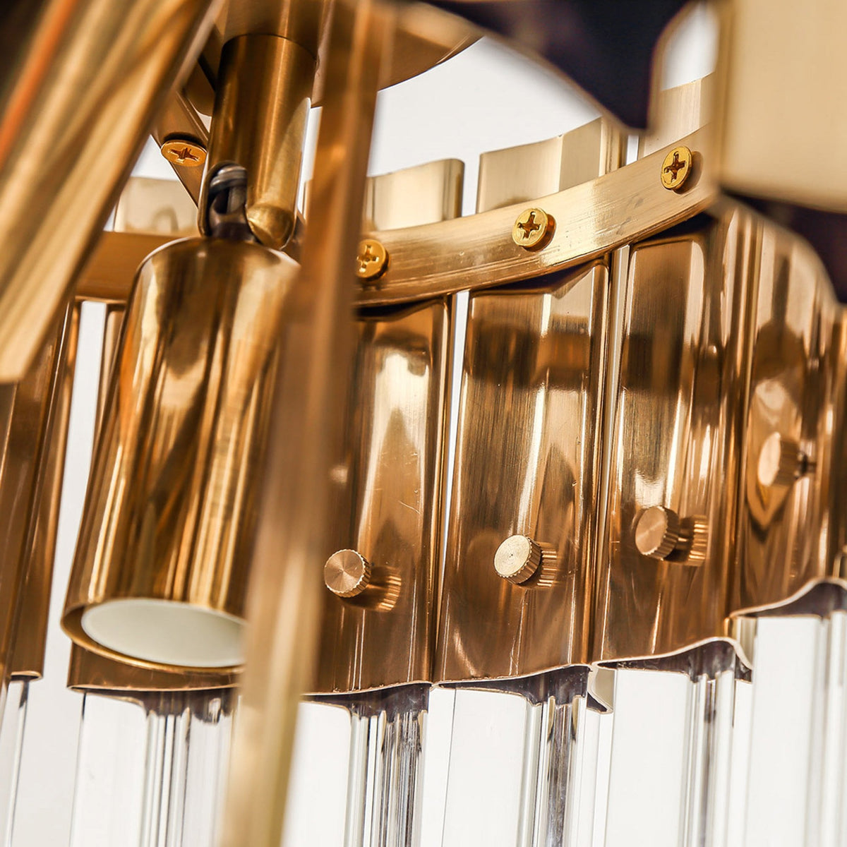 Kentisbeare 300mm Round Flush Chandelier in Brass & Clear Glass