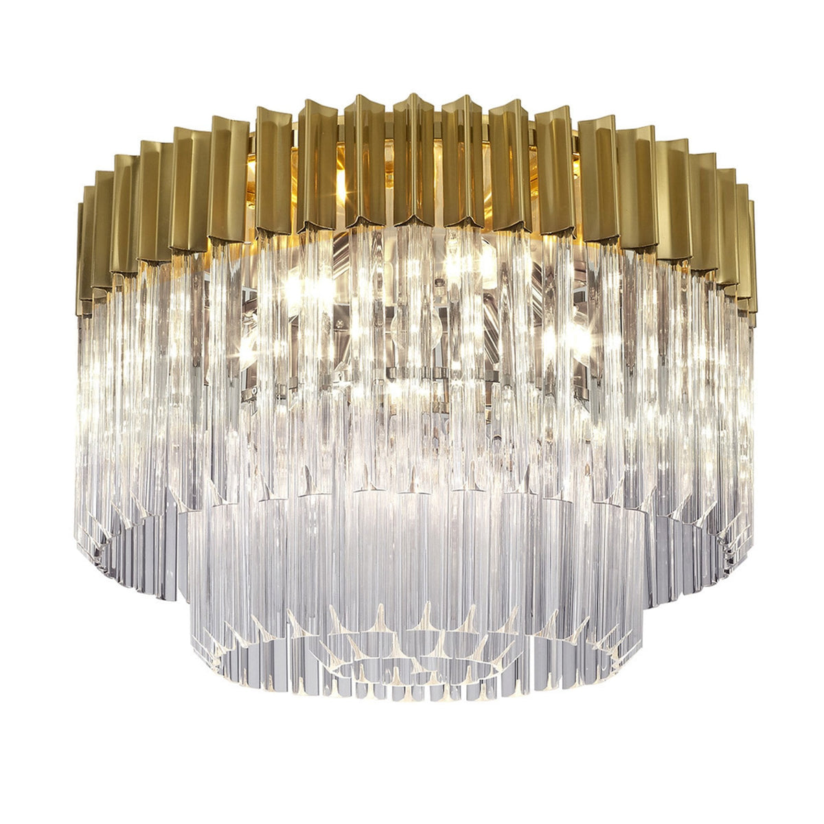 Kentisbeare 600mm Round Flush Chandelier in Brass & Clear Glass