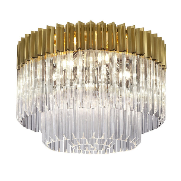 Kentisbeare 600mm Round Flush Chandelier in Brass & Clear Glass