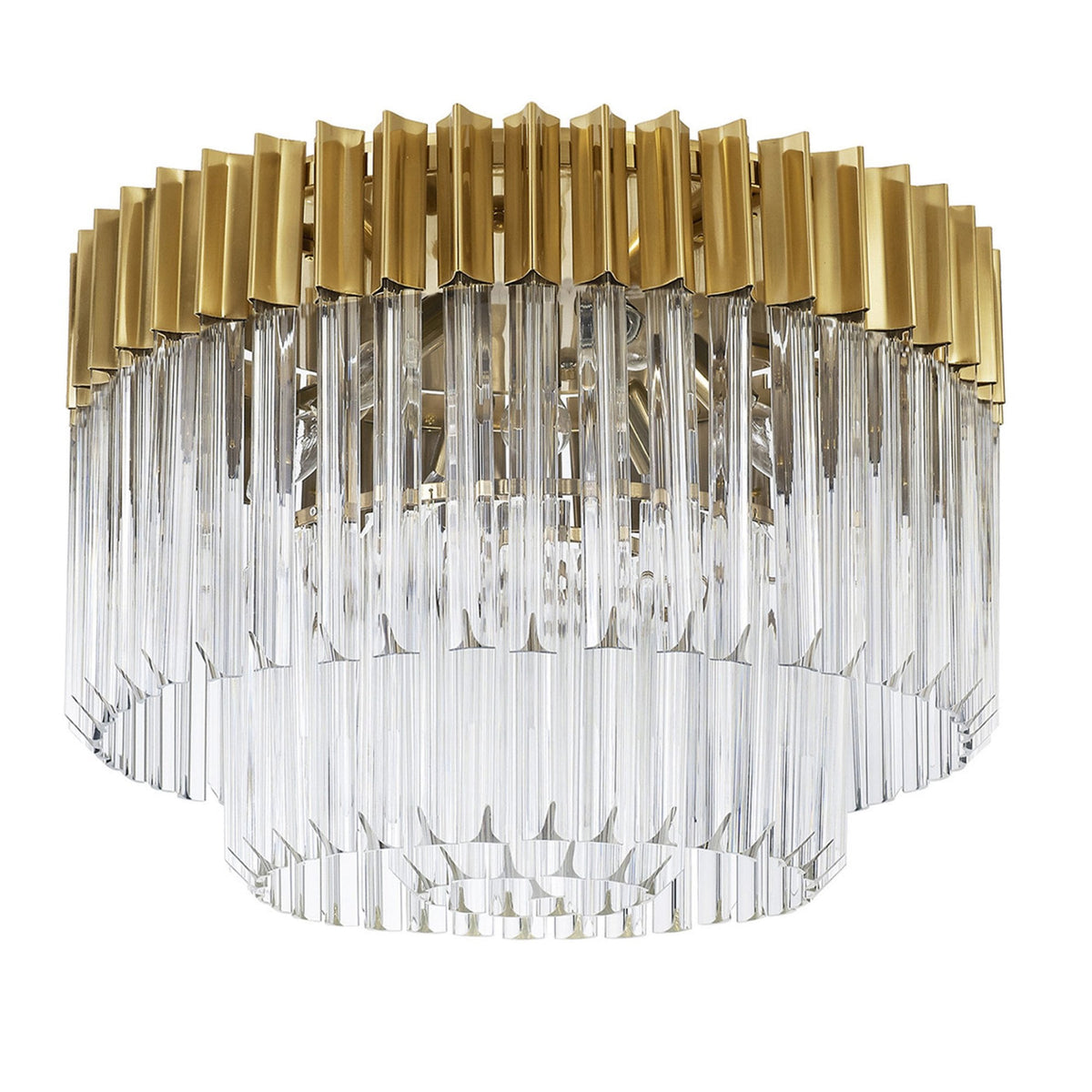 Kentisbeare 600mm Round Flush Chandelier in Brass & Clear Glass